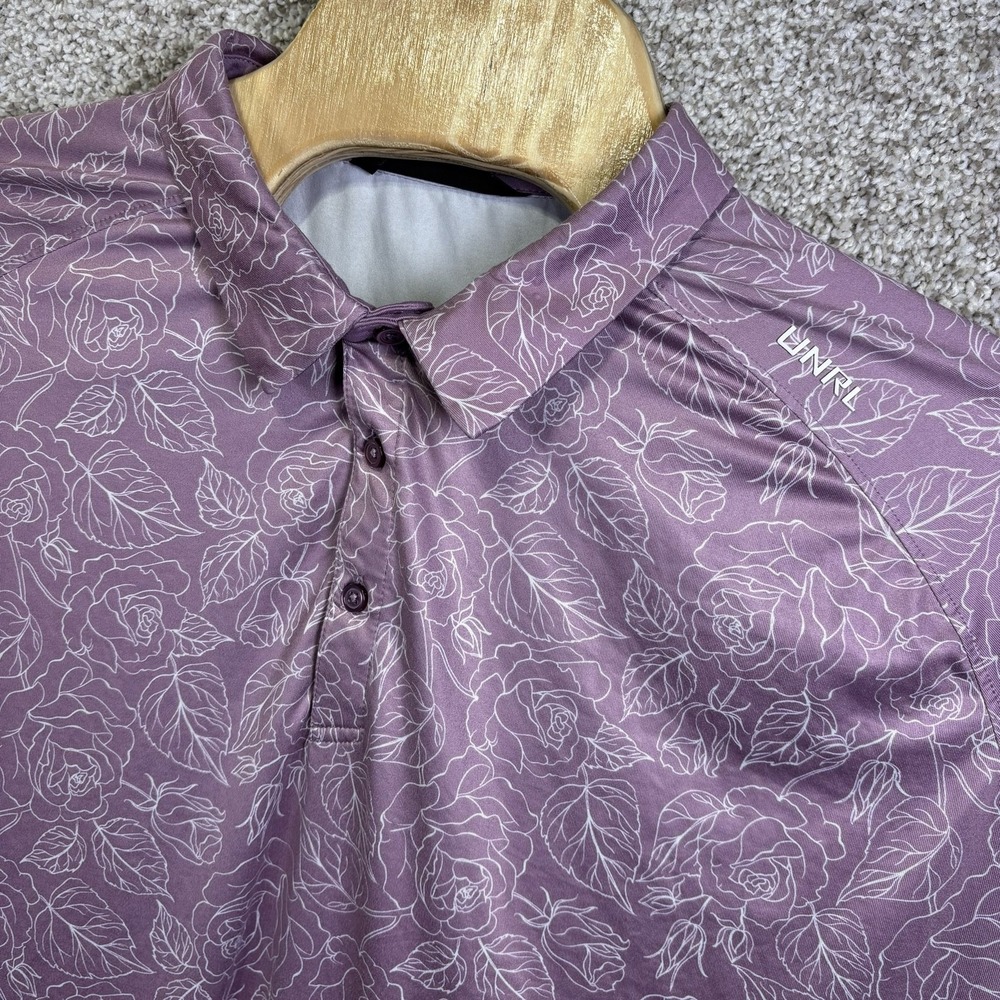 UNRL Golf Polo Shirt Mens 2XL Pink Floral Print Performance Stretch Lightweight
